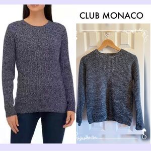 Club Monaco | Black heavy knit crew neck wool sweater with white flecks